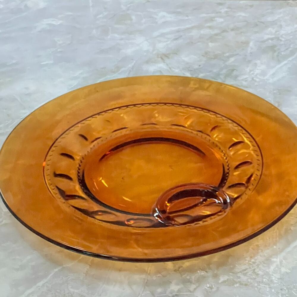 Vintage Indiana Glass Kings Crown Thumbprint Plate 10.5" Amber Brown Set of two